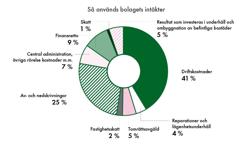 Diagram över hur bolagets intäkter fördelas.