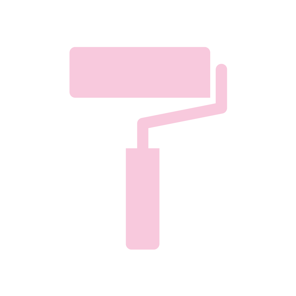 En rosa färgroller på en vit bakgrund.