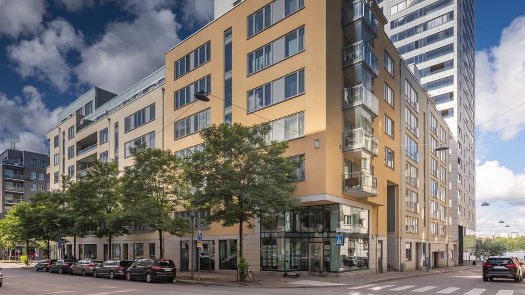 Stadskvarter med butikslokaler.