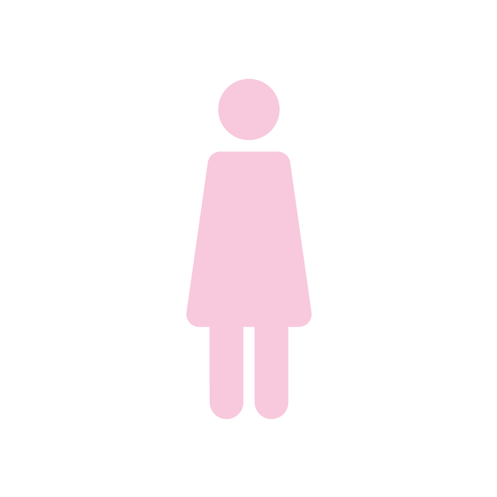 En kvinnas silhuett i rosa på en vit bakgrund.