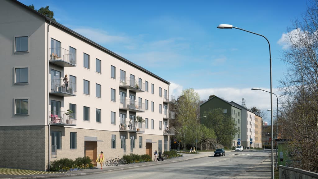 Visionsbild över de nya husen på Mårbackagatan